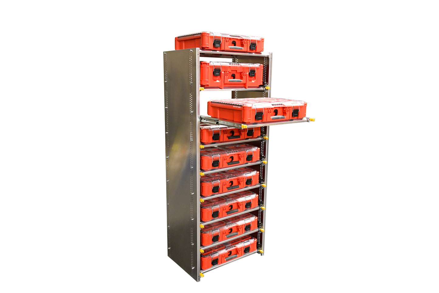 60" Van Rack, Sliding Shelf, works with Milwaukee Packout.